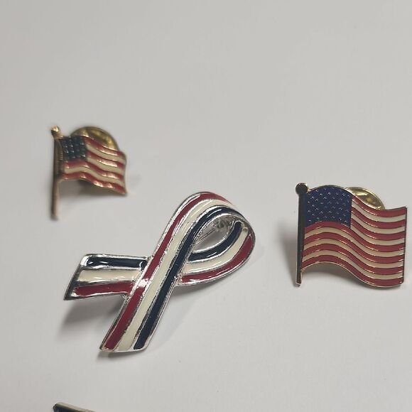 Patriotic Flag and Ribbon Pin Lot Of 4 - Picture 3 of 5